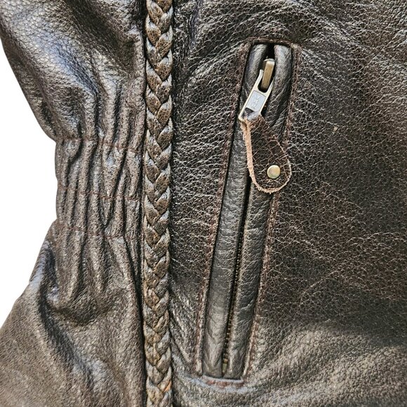 Milwaukee Leather Women’s L Brown Motorcycle Jacket Zip-Out Liner Braided Stud D - Picture 9 of 12